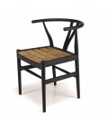 Chaise noire en bois de teck recyclé dossier arrondi SULA