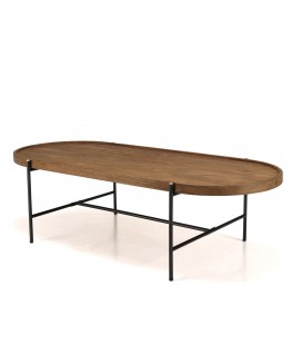 Table basse ovale en bois massif et pied métal noir 140cm SULA