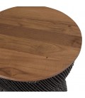 Table d'appoint en rotin noir plateau en bois de teck recyclé SULA