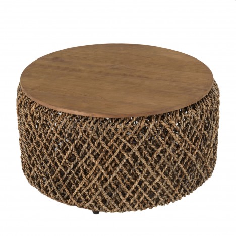 Table basse ronde 70x70cm en tissage de fibre de cocotier SULA