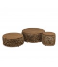 Set de 3 tables basses rondes en tissage de fibre de cocotier SULA
