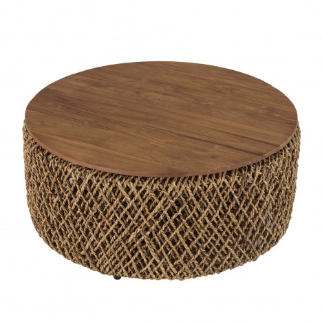 Table basse ronde 85x85cm en tissage de fibre de cocotier SULA