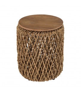 Petite table d'appoint ronde 40cm en teck et fibres de cocotier SULA