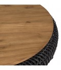Table basse ronde 80x80cm en rotin noir plateau amovible SULA