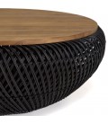 Table basse ronde 80x80cm en rotin noir plateau amovible SULA