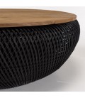 Table basse ronde 100x100cm en rotin noir plateau amovible SULA