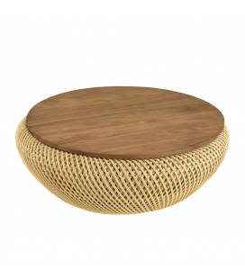 Table basse ronde avec rangement intégré 80cm rotin et bois SULA