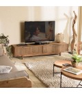 Meuble TV 2 tiroirs en bois teck recyclé et tissage naturel SULA