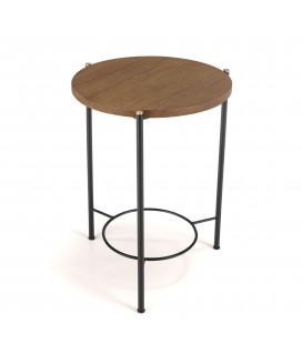 Sellette ronde table d'appoint en bois massif et métal noir SULA