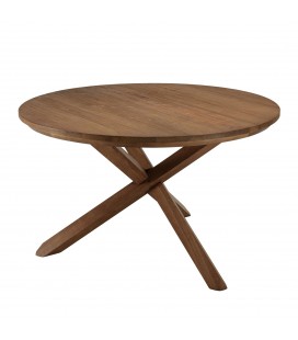 Table ronde en bois massif avec pieds croisés 130cm SULA