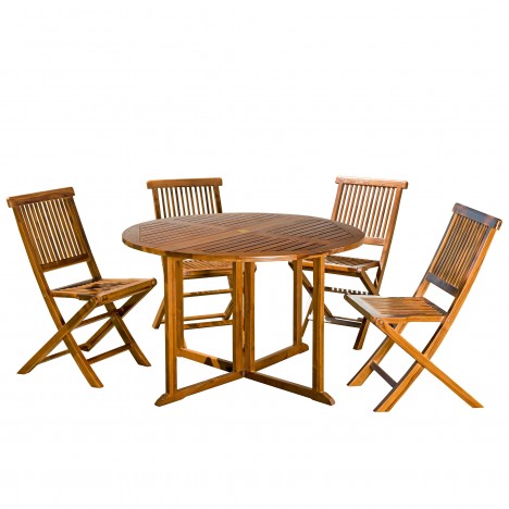 Ensemble jardin pliant table ronde à rabats + 4 chaises Besuki