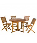 Ensemble jardin pliant table ronde à rabats + 4 chaises Besuki