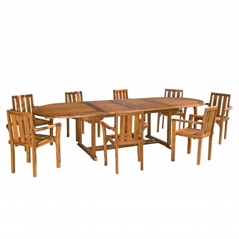 Ensemble complet de jardin table ovale à rallonges 300cm + 8 fauteuils Besuki