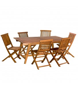 Table rectangulaire d'extérieur extensible 240cm et 6 chaises pliantes Besuki