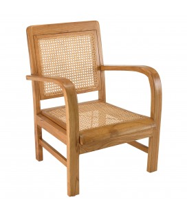 Fauteuil bois massif clair et cannage rotin ANGKOR