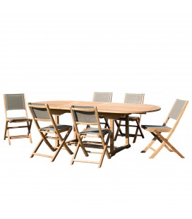 Table ovale de jardin extensible 180 à 240cm et 6 chaises FUN