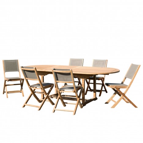 Table ovale de jardin extensible 180 à 240cm et 6 chaises taupe FUN