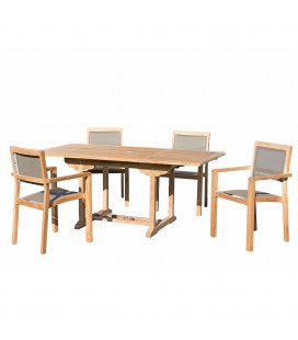 Table de jardin extensible de 120 à 180cm + 4 fauteuils empilables FUN