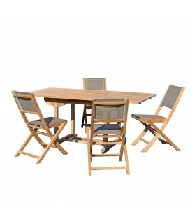 Table extensible de jardin rectangle 180cm + 4 chaises pliantes taupe FUN