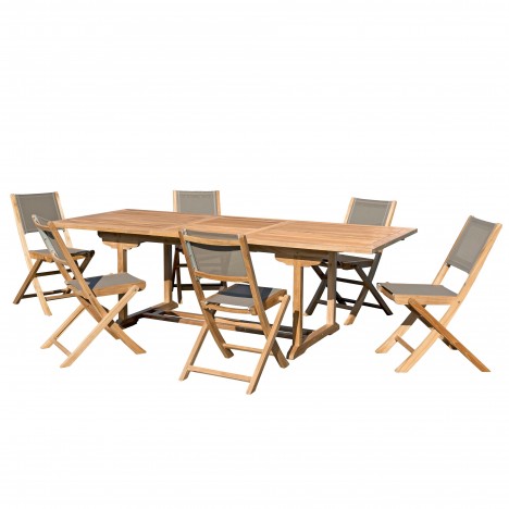 Table à rallonge d'extérieur rectangle 240cm + 6 chaises pliantes taupe FUN