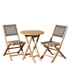 Petite table ronde de balcon 60cm et 2 chaises pliantes taupe FUN