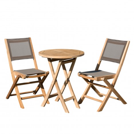 Petit ensemble de jardin pliant table ronde 60cm et 2 chaises pliantes taupe FUN