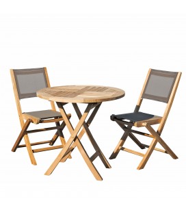 Petit ensemble d'extérieur table ronde 80cm + 2 chaises pliantes FUN