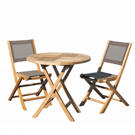 Petit ensemble d'extérieur table ronde 80cm + 2 chaises pliantes FUN