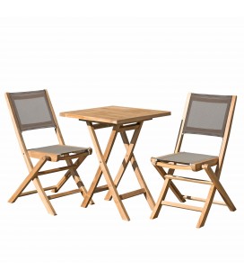 Salon de jardin pliant deux personnes table 60cm et chaises taupe FUN