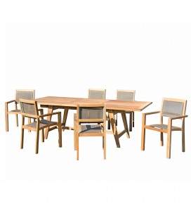 Grande table de jardin en bois extensible à 240cm et 6 fauteuils empilables FUN
