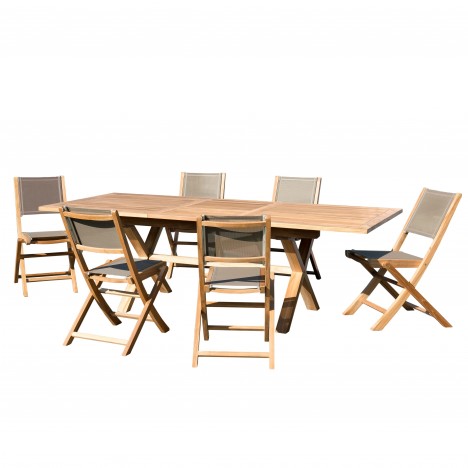 Grande table de jardin à rallonge 240cm + 6 chaises pliantes FUN