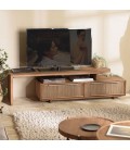 Meuble TV modulable 140x40cm 2 tiroirs en bois teck recyclé SULA