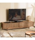 Meuble TV 2 tiroirs en bois teck recyclé et tissage naturel SULA