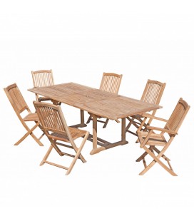 Table à rallonge de jardin en bois 240cm + 4 chaises et 2 fauteuils FUN