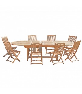 Grande table d'extérieur ovale à rallonges de 200 à 300cm avec 8 chaises FUN