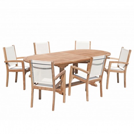 Table de jardin et 6 fauteuils en teck massif extensible à 240cm FUN