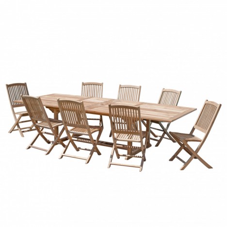 Grande table de jardin extensible à 300cm bois massif + 8 chaises FUN