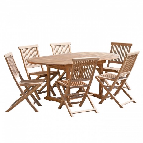 Table ovale de jardin extensible 180cm cm et 6 chaises FUN