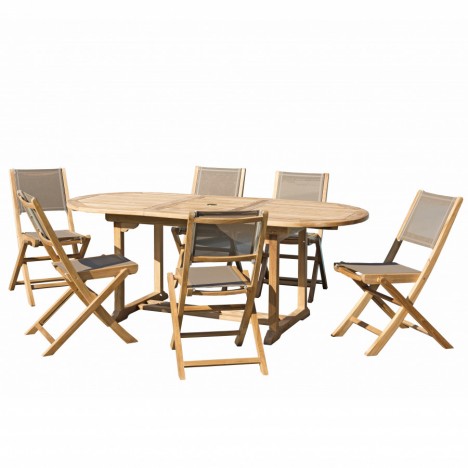 Ensemble de jardin table extensible 200cm + 6 chaises taupe FUN