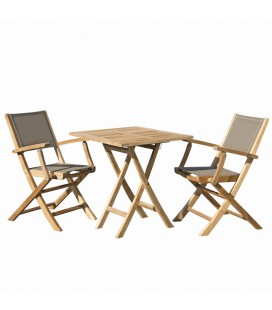 Table carrée de jardin pliable 70 cm et 2 fauteuils pliants taupe FUN