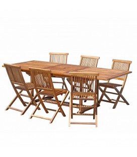 Table de jardin extensible en teck 240cm + 6 chaises Besuki