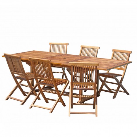 Table de jardin extensible en teck 240cm + 6 chaises Besuki - 