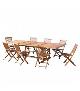 Table de jardin en teck extensible 300cm + 8 chaises Besuki
