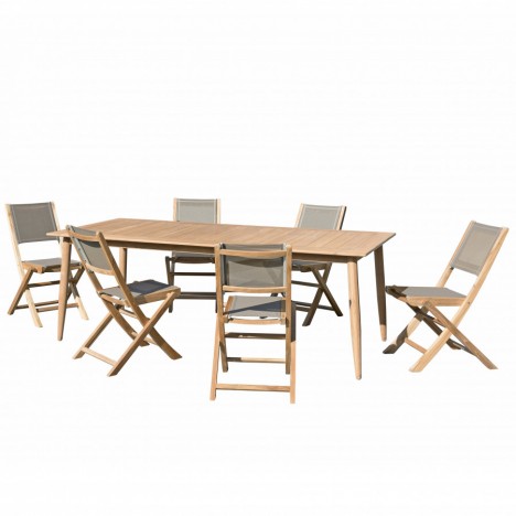 Set de jardin - Table en teck massif et 6 chaises pliantes KIM 