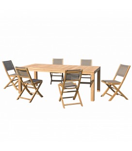 Set de jardin composé d'une table et de 6 chaises en bois massif KIM 