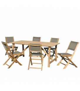 Salon de jardin avec table en bois massif + lot de 6 chaises PALU