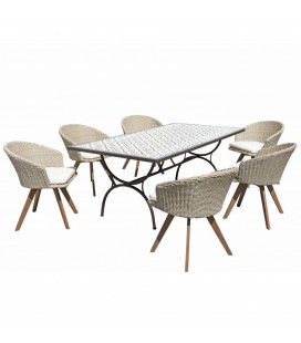 Grande table de jardin mosaïque avec 6 chaises en rotin NANG