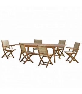 Salon de jardin avec table extensible et chaise bois massif et rotin VICK