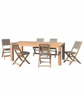Salon de jardin table en teck 220cm et 6 chaises pliantes PALU