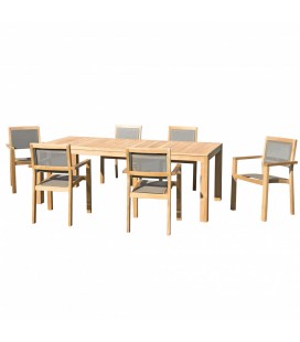 Table de jardin en bois massif et 6 fauteuils empilables PALU
